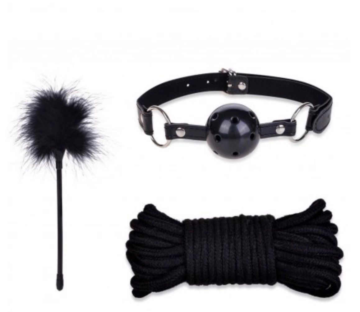 TOP BONDAGE KIT FETISH CORDA MORSO COLLARE COSTRITTIVO NERO FRUSTA MANETTE CAVIGLIERE
