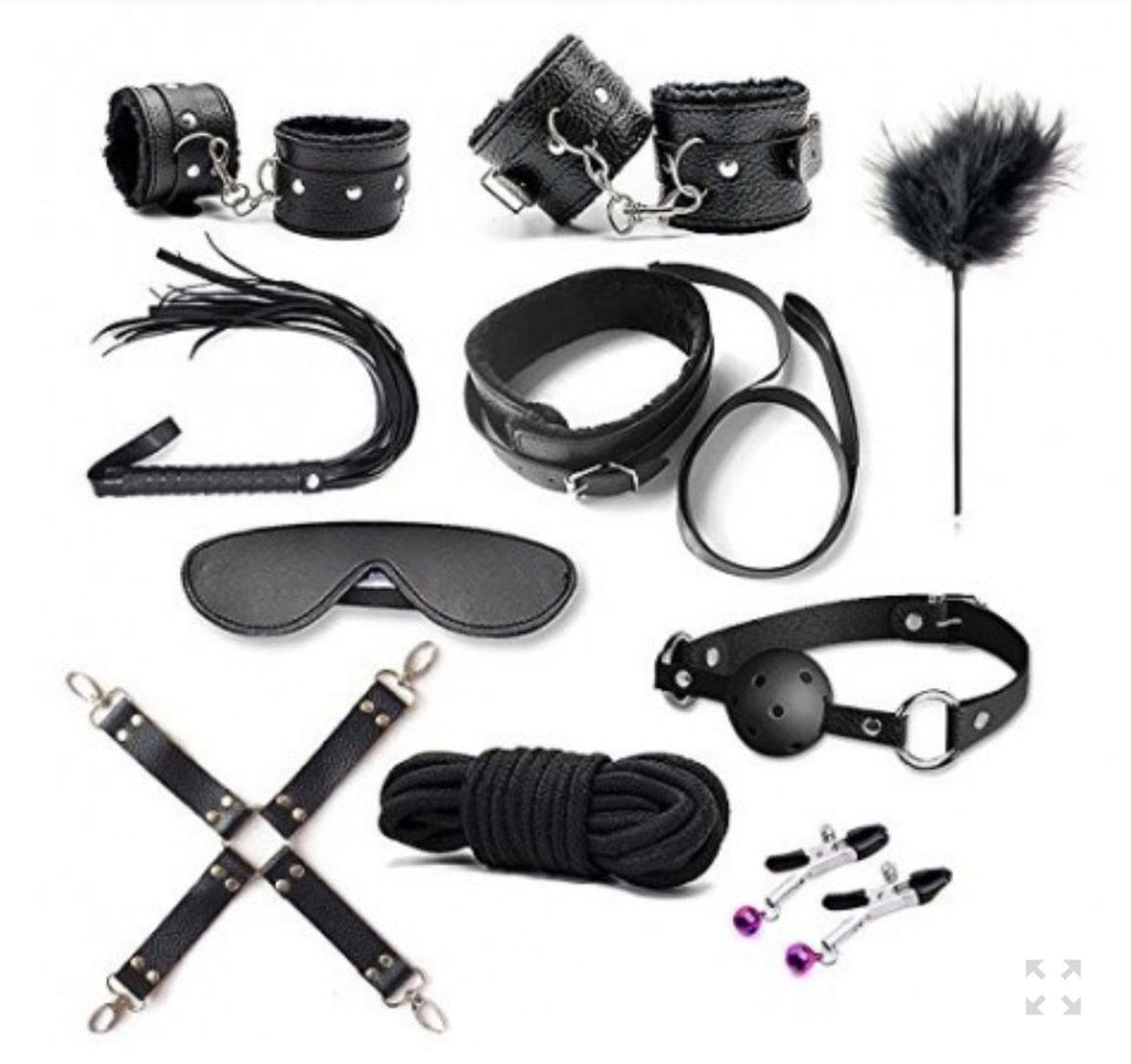 TOP BONDAGE KIT FETISH CORDA MORSO COLLARE COSTRITTIVO NERO FRUSTA MANETTE CAVIGLIERE
