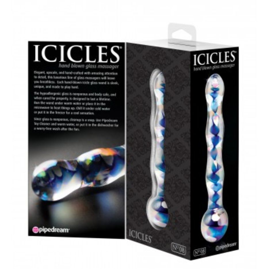 DILDO VAGINALE ANALE IN VETRO ICICLES NO 8 MASSAGGIATORE INTIMO GLASS STIMOLATORE SEX TOY